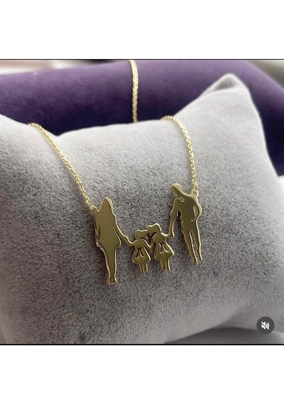 Altın Kaplama Gümüş Ailem Kolye Gold