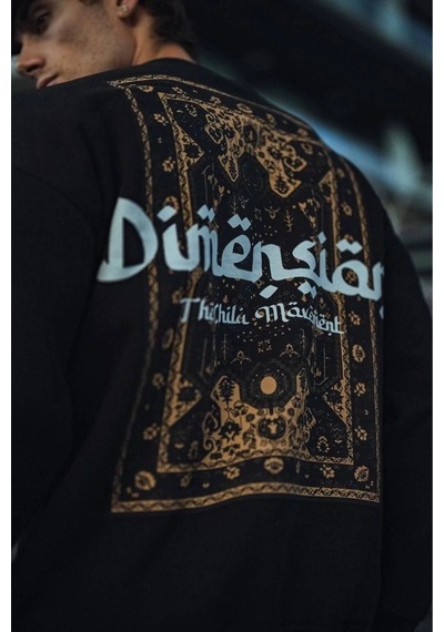 Erkek 3 İplik Pamuklu Bisiklet Yaka Baskılı Sweatshirt - Siyah