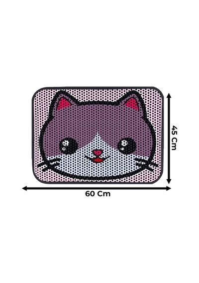 Renkli Desenli Elekli Kedi Tuvalet Önü Paspası 45 X 60 Cm Küçük Pembe - 834019563