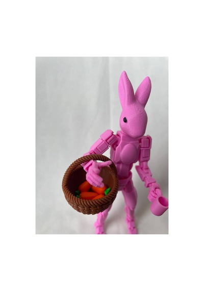 Oynar Eklemli Pembe Tavşan Robot Figürü Havuç Ve Sepet Aksesuarlı