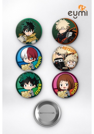 My Hero Academia Deku & Bakugo Ezeli Rakipler Çanta Süsü Rozet İğneli Buton Rozet Seti 58 Mm 6'lı Çok Renkli