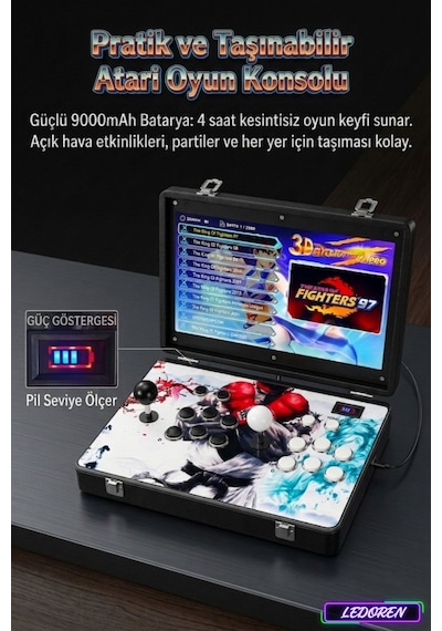 Premium Metal Arcade İki Kişilik Oyun Konsolu - 17 İnç Ekran, 20000+ Oyunlu, Katlanabilir Taşınabilir Retro Konsol
