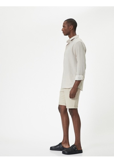 Koton Kumaş Şort Slim Fit Chino Düğmeli Katlı Paça Cep Detaylı Bej 4sam40107hw Ekru