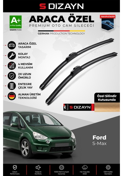 S-dizayn Ford S-max Ön Cam Silecek Seti 2006-2014 Premium Araca Özel 75-65 Cm A+ Kalite