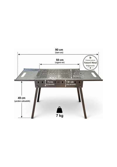 Katlanabilir Galvaniz Metal Sehpalı Mangal 50 30cm Diğer