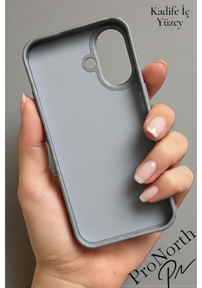Iphone 16 Uyumlu Kılıf Logolu Lansman Soft Yumuşak Içi Kadife Silikon Kapak Gri