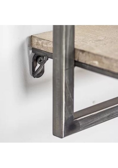 Metal Duş Rafı Ahşaplı Duvara Sabit Banyo Rafı Dekor Raf