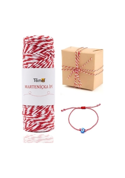Marteniçka İpi Kırmızı Beyaz, 100 Metre 2 Mm, Bileklik Ve Hediye Paketleme İçin Dekoratif İp 000 Açık Krem