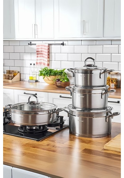 Hisar Orion İndüksiyon Tabanlı 8 Parça Çelik Tencere Seti Inox