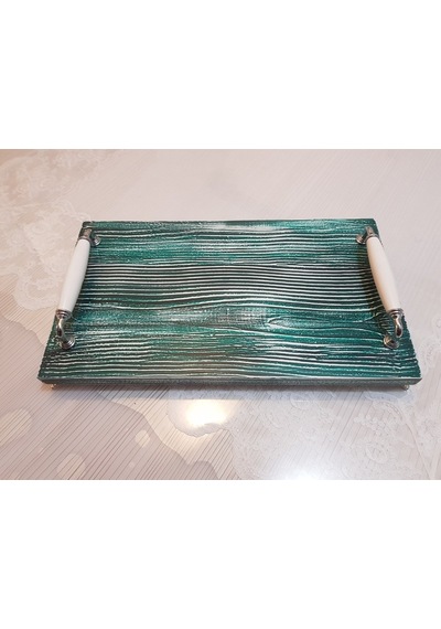 Mdf Sunum Tepsisi Çay Kahve Tepsisi 20cm 35cm Rustik Yeşil