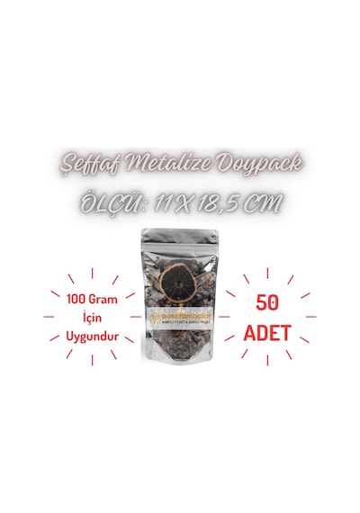 Şeffaf Metalize Doypack 100 G 50'li 11 x 18.5 x 7 CM