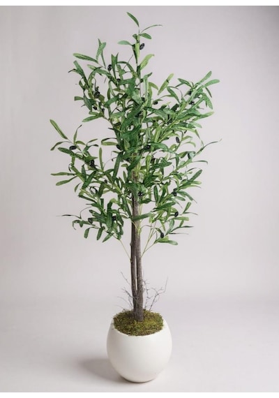 Yapay Zeytin Ağacı 130cm İki Gövdeli Beyaz Küre Saksıda Salex Doğal Gerçek Görünümlü Yapay Ağaç