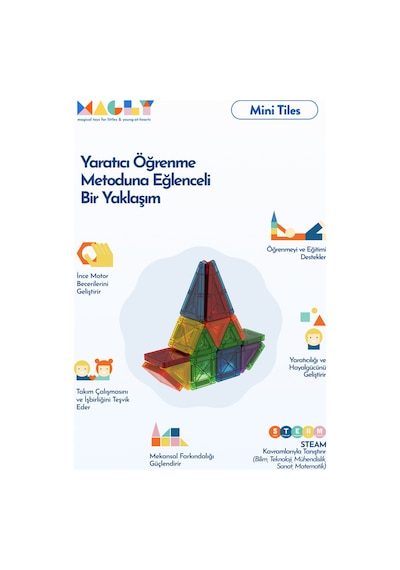 Magly Mini Tiles - Seyahat Boy Manyetik Yapı Blokları - Çocuklar İçin Metal Kutulu 32 Parça Mini Manyetik Oyun Seti