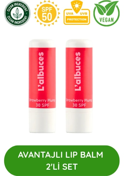 L'albuces Strawberry Plump Lip Balm Dudak Nemlendirici SPF30 2'li