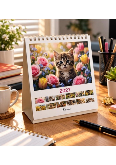 Keskin Color 2027 Üçgen Masa Takvimi 15x15 Cm Kediler