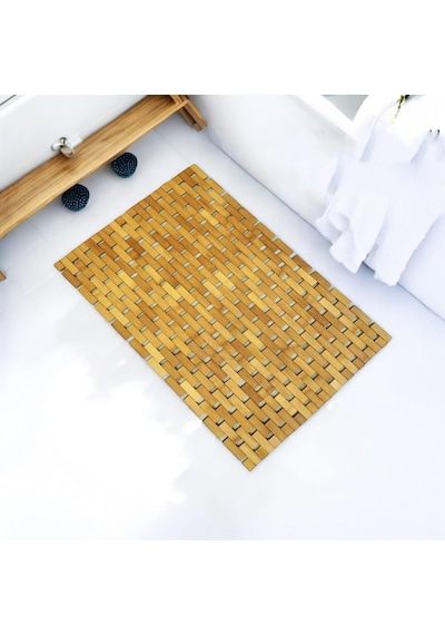 Doğal Bambu Banyo Paspası 42x62 Cm - Suya Dayanıklı Kaymaz Tabanlı Ahşap Duş Önü Paspas Spa V