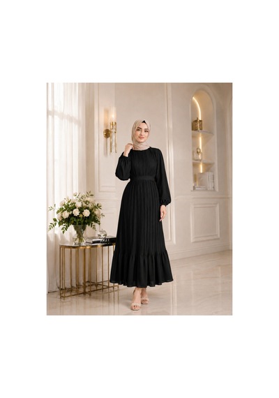 Unika Boutique Kadın Şifon Pileli Elbise Siyah