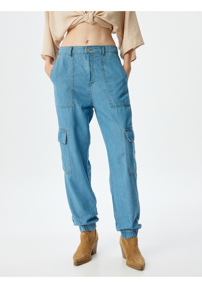 Koton Jogger Kargo Cepli Düğmeli Kot Pantolon Açık İndigo 4sal40023mw Açık İndigo