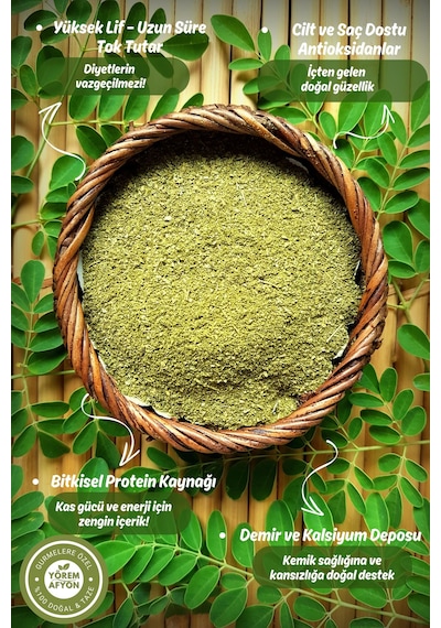 Yörem Afyon Yaşamın Yeşil Mucizesi Süper Güç Moringa Yaprağı Toz Moringa Oleifera 45gr.