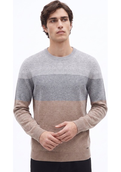 Fabrika Gri Erkek Bisiklet Yaka Slim Fit Blok Triko Kazak F6wm-kzk 2024 Çok Renkli