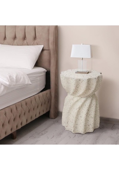 Yuvarlak Yan Sehpa, Magnezyum Oksit, Beyaz, 48.5 Cm, Şık & Dayanıklı Çok Renkli