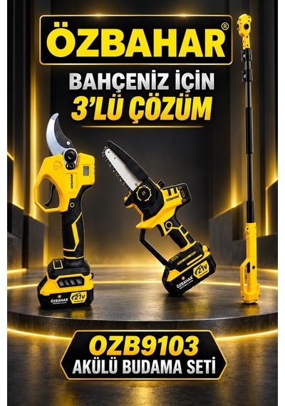 Özbahar Ozb9103 21v Profesyonel Kömürsüz Akülü Budama Seti Dal Budama Makası, Zincirli Testere Ve Teleskopik Uzatma Ko Özbahar Ozb9103 21v Profesyonel Kömürsüz Akülü Budama Seti Dal Budama Makası, Zincirli Testere Ve Teleskopik Uzatma Ko