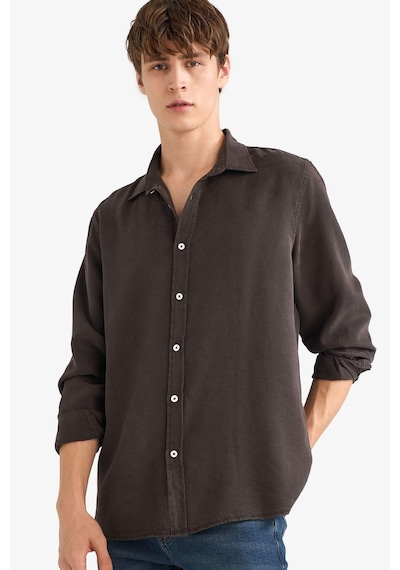 Defacto Regular Fit Gömlek Yaka Twill Uzun Kollu Gömlek G0406ax25aubn339 Kahve