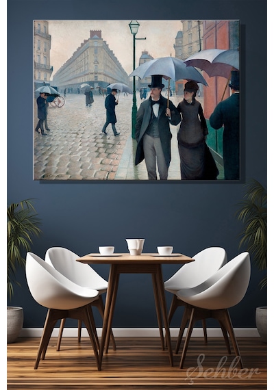 Yatay Kanvas Tablo Tekli Ev Kafe Ofis Gustave Caillebotte Paris Caddesi Yağmurlu Gün 2571