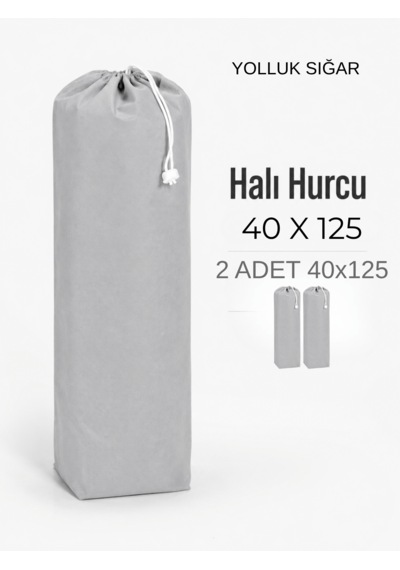 Beylini 40x125 Halı Hurcu Yolluk Sığar Lastikli Nefes Alabilir Kokmaz Tela Lastikli Halı Kılıfı Poşeti Ambalajı Taşınma Yastık Saklama Torbası Gri 2 Adet