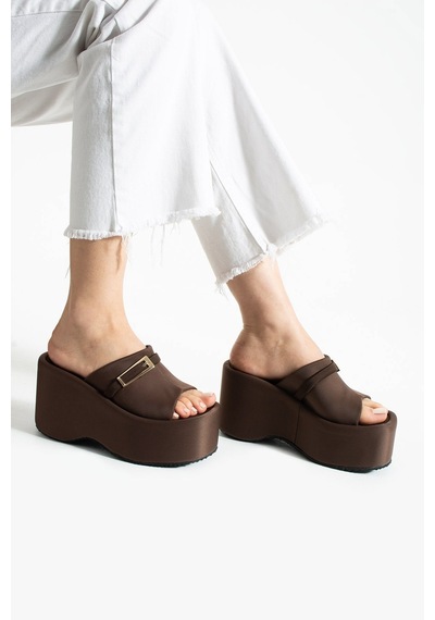 Dabab Shoes Lunara Kadın 3'lü Paket Tokalı 10 Cm Platform Topuklu Kalın Taban Terlik Sandalet Bej - Kahve - Siyah