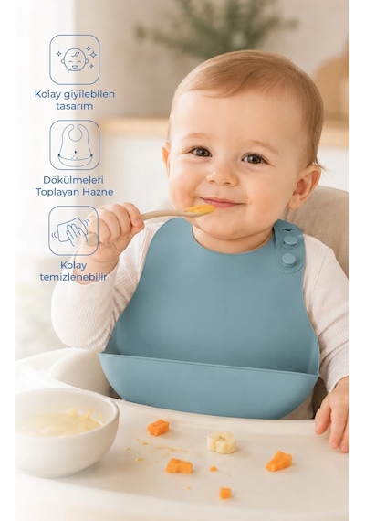 Babyjem Mini Silikon Mama Önlüğü Mint