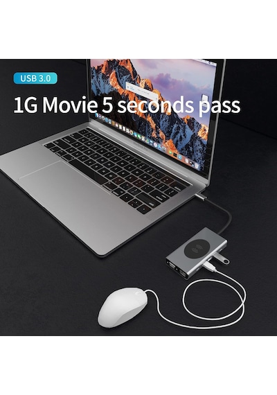 Yerleştirme İstasyonu Usb C Hub 13'ü 1 Arada Kablosuz Şarj İstasyonu, Usb C - Hdmı, Ethernet, Vga, 5 Usb Ve Sd/tf,