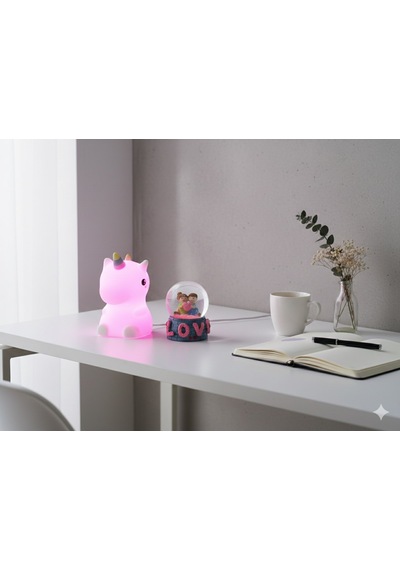 2 Li Sevgiliye Romantik Hediye Seti Unicorn Çok Renkli Led Gece Lambası Ve 9 Cm Love Kar Küresi Seti Set