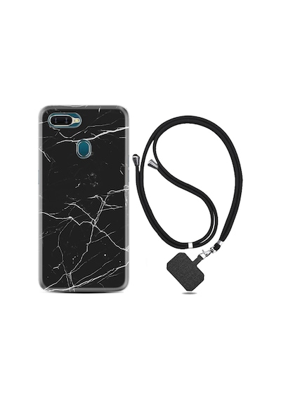 Oppo Ax7 Kılıf Boyun Askılı Siyah Mermer 1299