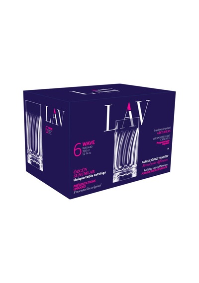 Lav Wave Cam Meşrubat Bardağı 6'lı 390 ml (Büyük Su/Soğuk Kahve/Kokteyl Bardağı )