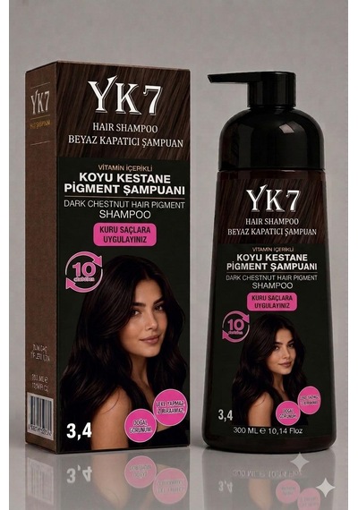 Yk7 Kozmetik Beyaz Kapatıcı Koyu Kestane 3.4 Şampuan 300 Ml.