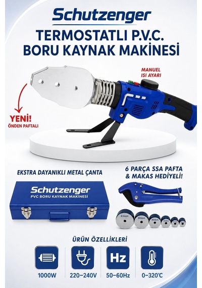 1000w Termostatlı Pvc Ppr Boru Kaynak Makinesi 0 320 C Ayarlı Metal Çantalı 6 Pafta Ve Makaslı Set