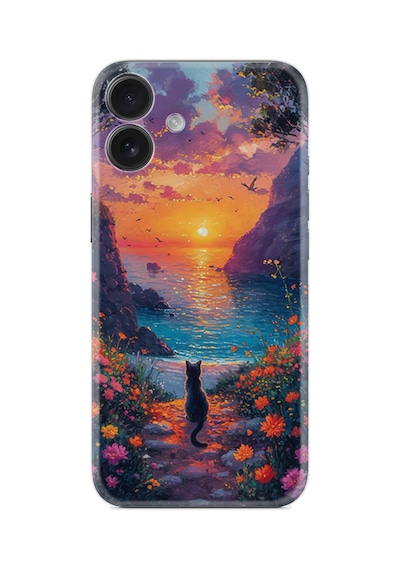 Apple iPhone Uyumlu Apple iPhone Uyumlu 16 Kılıf Boutique Baskılı Resimli Manzara Kedi Pcode -096