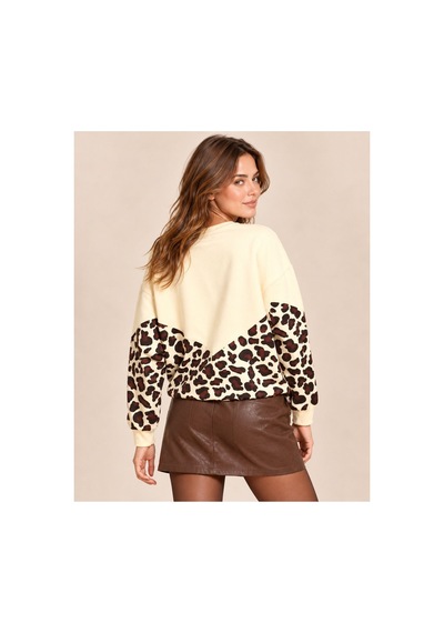 Mamayaga Kadın Bisiklet Yaka Uzun Kendinden Dokulu Baskılı Leoparlı Yazılı Kazak Sweatshirt Bej Mamayaga Kadın Bisiklet Yaka Uzun Kendinden Dokulu Baskılı Leoparlı Yazılı Kazak Sweatshirt Bej