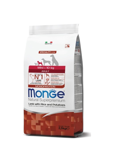 Monge Mini Adult Tek Proteinli Kuzulu Pirinçli Patatesli Yetişkin Köpek Maması 2,5 Kg