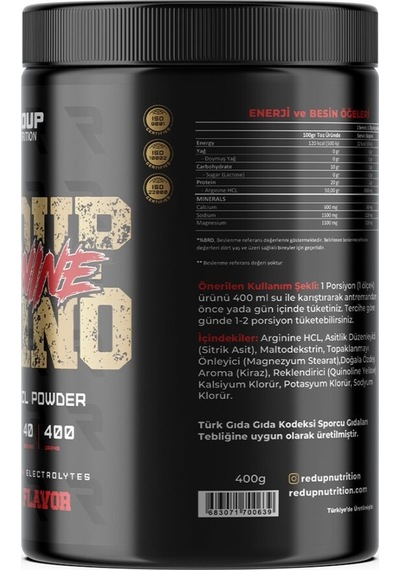 Redup Nutrition Arjinine 40 Servis 400gr Kiraz Aromalı