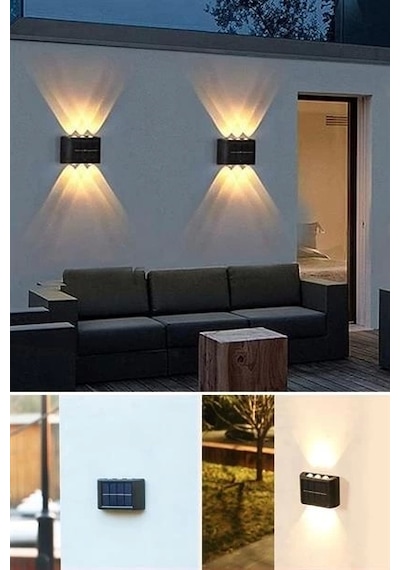 6 Ledli Solar Güneş Enerjili Aplik Led, Dekoratif Duvar Monteli Gün Işığı Led