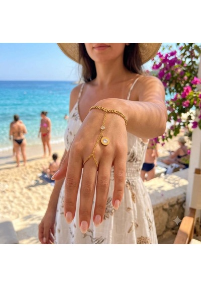 Taş Detaylı Şahmeran Bileklik Lunéa Éclat Hand Chain Çok Renkli