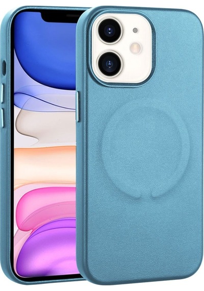 Apple Uyumlu iPhone 11 Kılıf Pu Deri M-safe Wireless Şarj Özellikli Zore Derix Kapak Mavi