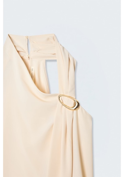 Sateen Aksesuar Detaylı Kolsuz Bluz - Bej-137510 Sateen Aksesuar Detaylı Kolsuz Bluz - Bej-137510