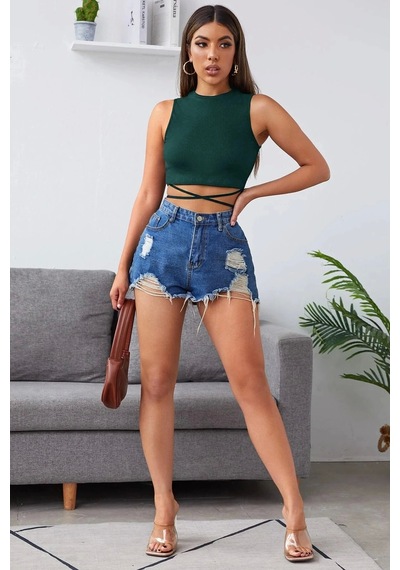 İmoda Kadın Yeşil Çapraz Bağlamalı Crop Top Büstiyer Çok Renkli