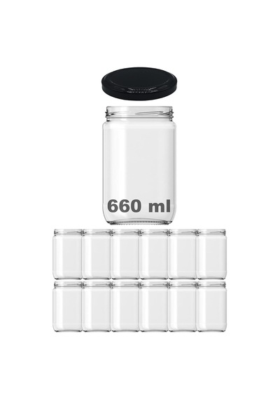 Afracam 660 Ml Metal Siyah Kapaklı Şeffaf Cam Kavanoz 12 Adet Çok Renkli