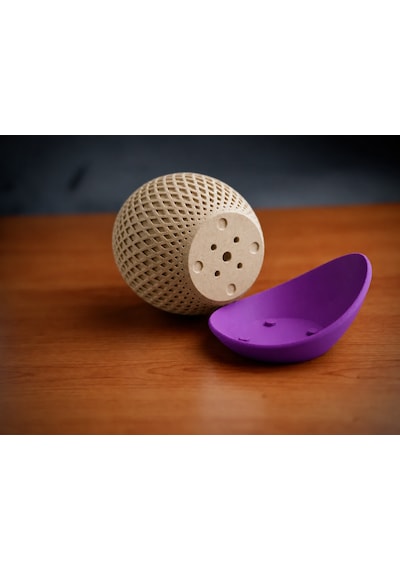 3d Baskı Küre Saksı - Kafes Dokulu İki Parçalı Dekoratif Saksı - Bej-mor