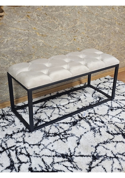 Zafir Siyah Boyalı Diktörtgen 100 Cm X 40 Cm Oturak Puf - Bench - Makyaj Oturağı - Oturak Krem