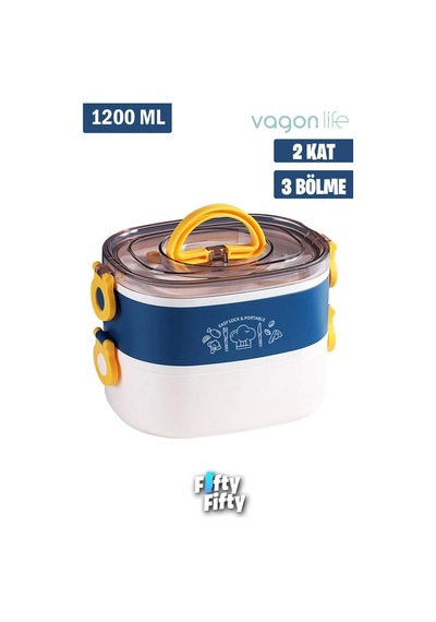 Vagonlife 1200 Ml İki Kat Üç Bölme Paslanmaz Çelik Bento Lunch Box fflbox50251